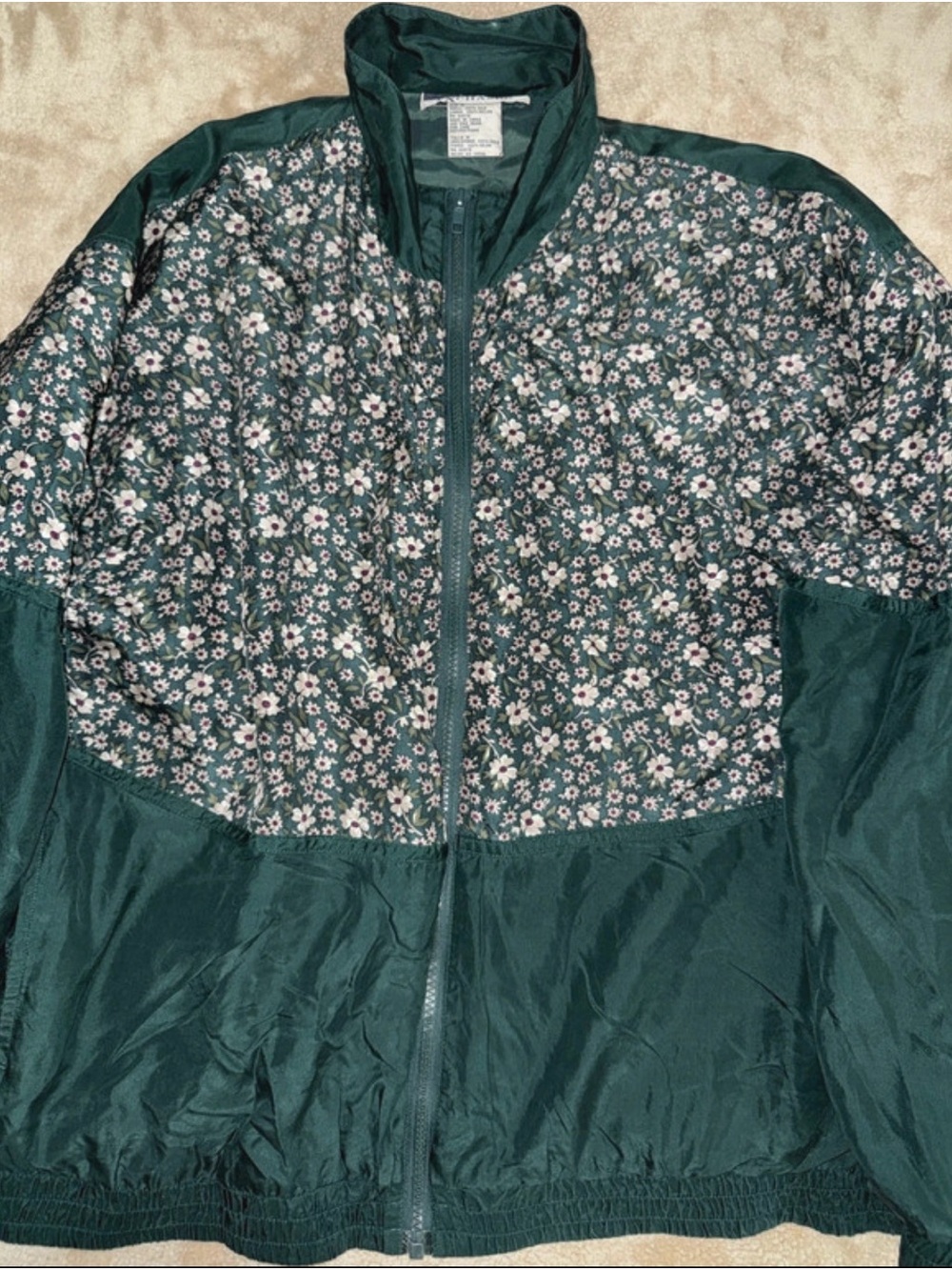 Vintage EXCHANGE Dark Green Floral Panel Zip Bomber Jacket